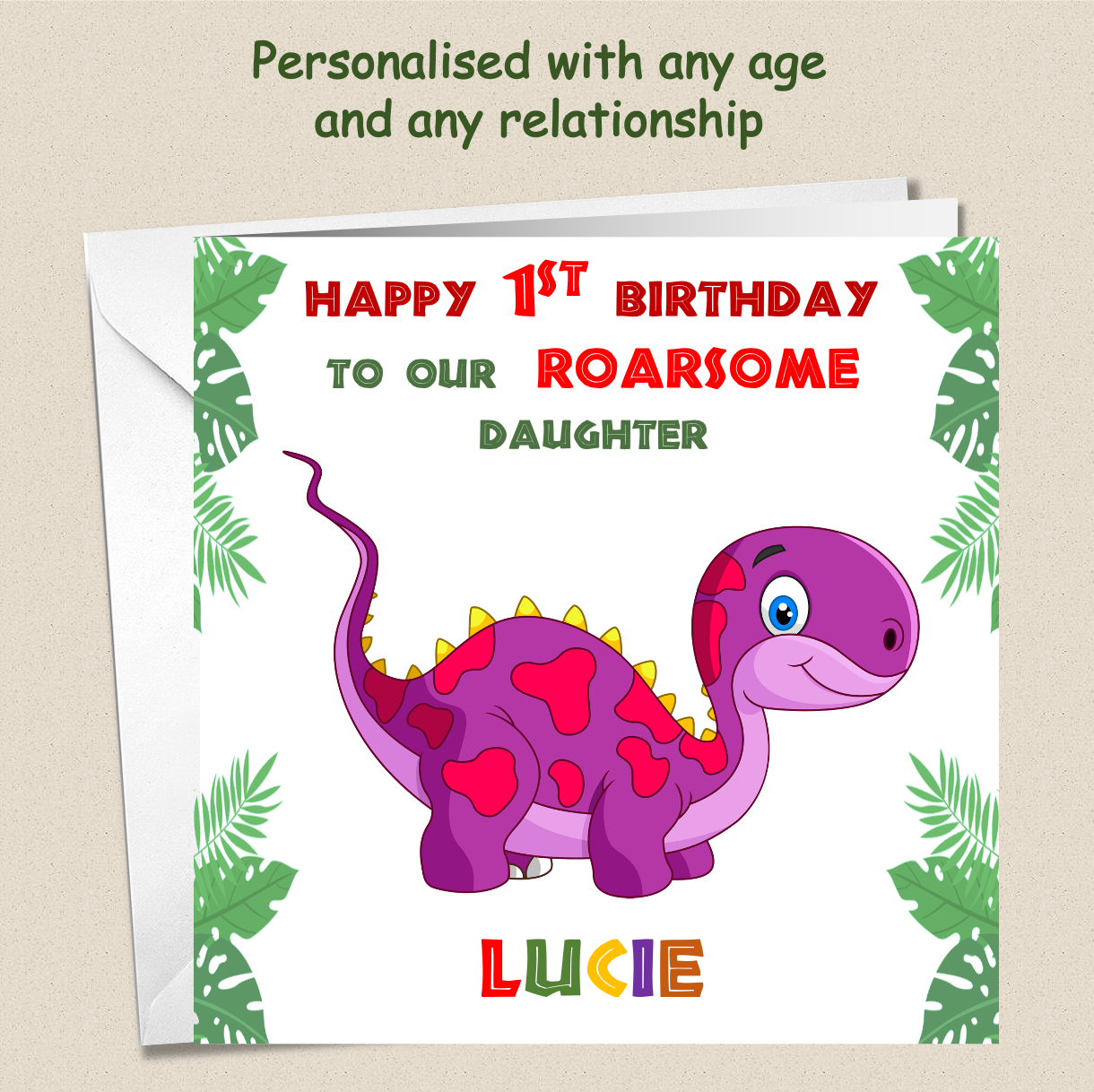 Happy Birthday Roarsome, Dinosaur Card, Dino, Birthday Boy, Birthday Girl,  Child