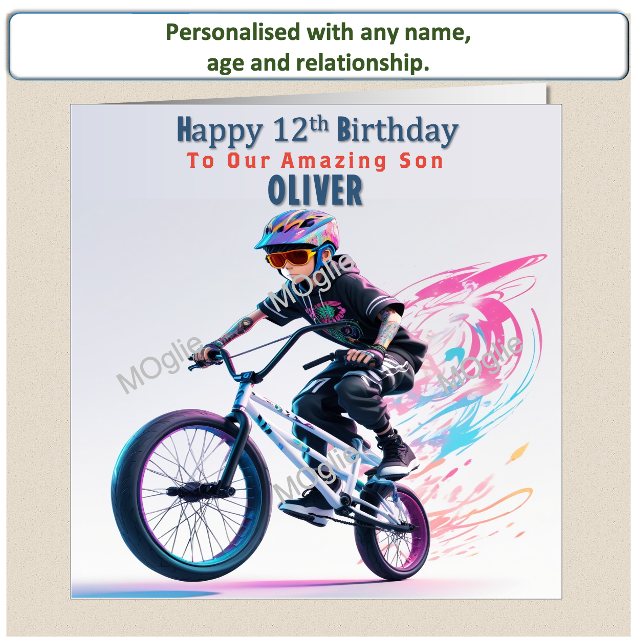 Personalised BMX biker Birthday teenager pre-teen card BMX1