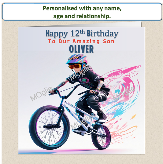 Personalised BMX biker Birthday teenager pre-teen card BMX1