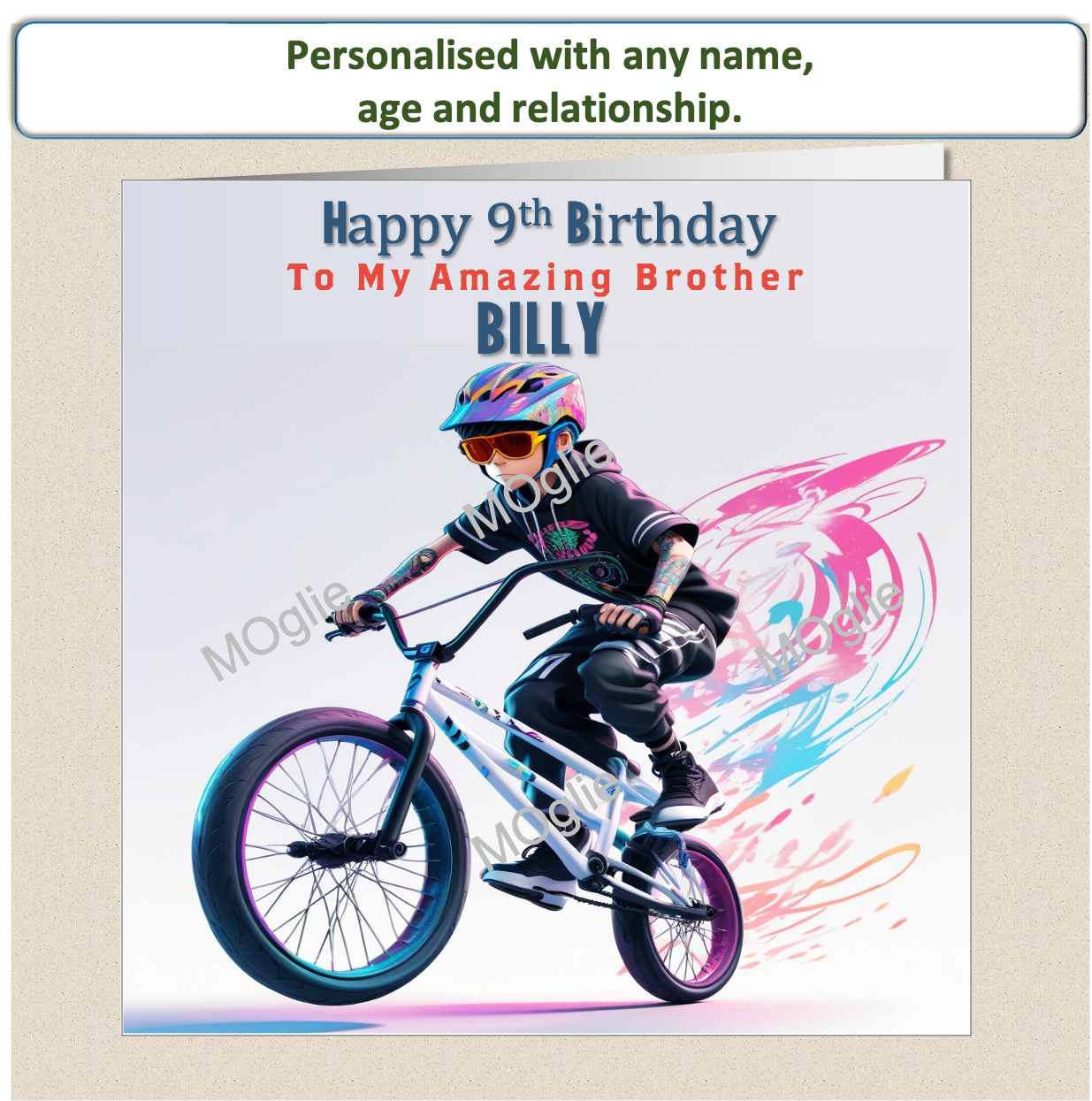 Personalised BMX biker Birthday teenager pre-teen card BMX1