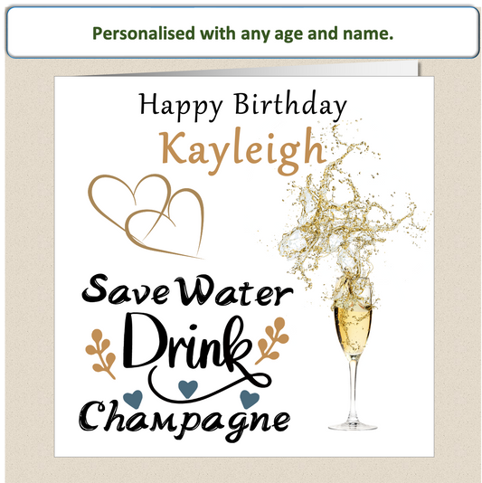 Personalised Drink Champagne Birthday Card - For Her - Cham3