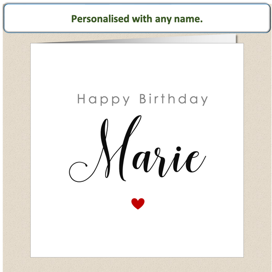 Personalised Female Name Birthday Card - heart - For Her
