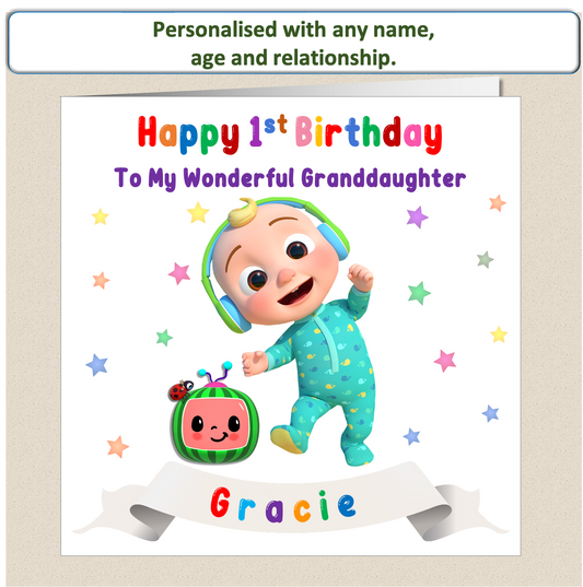 Personalised CoComelon Kids Childs Birthday Card