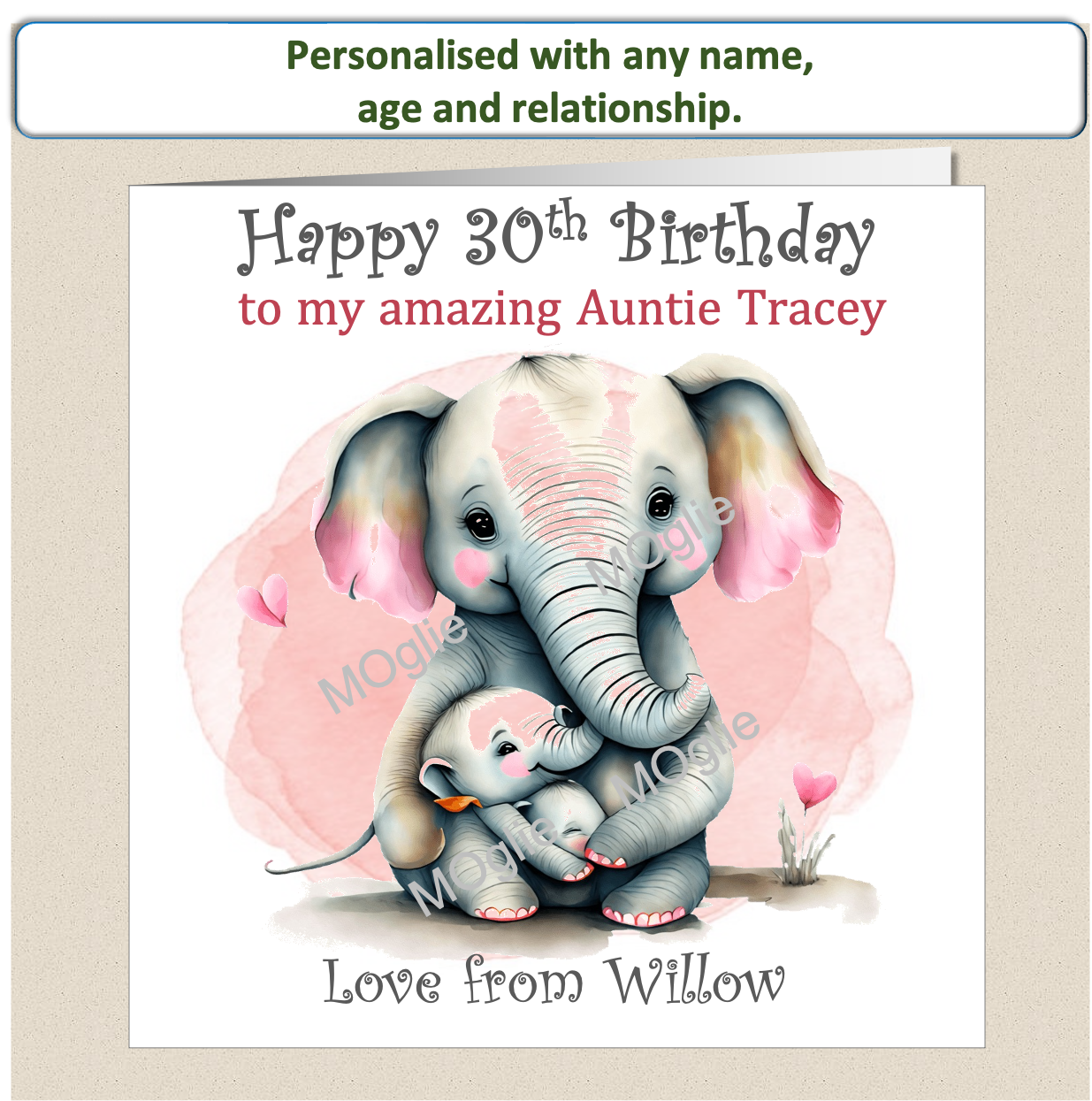 Personalised Birthday Card Elephants Mummy Nanny Granny Auntie ELEPH-1