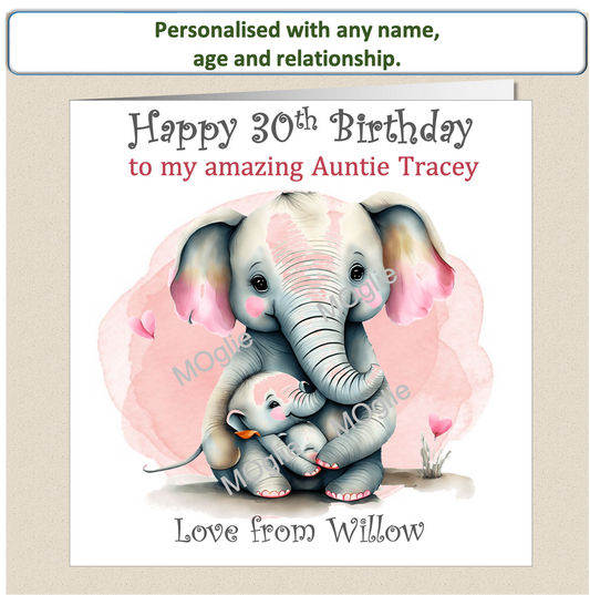 Personalised Birthday Card Elephants Mummy Nanny Granny Auntie ELEPH-1