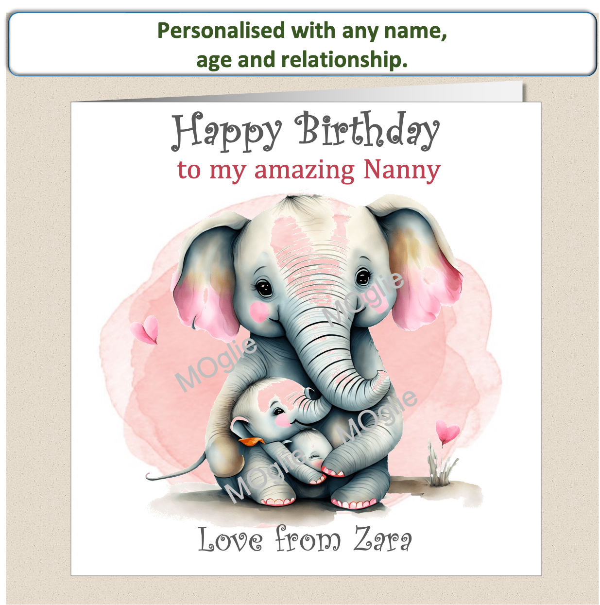Personalised Birthday Card Elephants Mummy Nanny Granny Auntie ELEPH-1