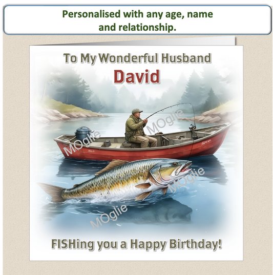 Personalised Male Fishing Birthday Card 30th 40th 50th 60th - For Him FISH1