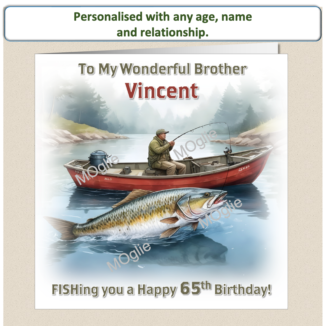 Personalised Male Fishing Birthday Card 30th 40th 50th 60th - For Him FISH1