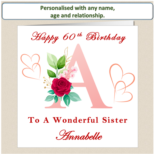 Personalised Female Birthday Card - Floral Letter - For Her