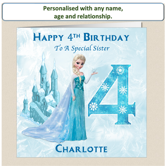 Personalised Frozen Elsa Birthday Card - 4-8 - FRZ2