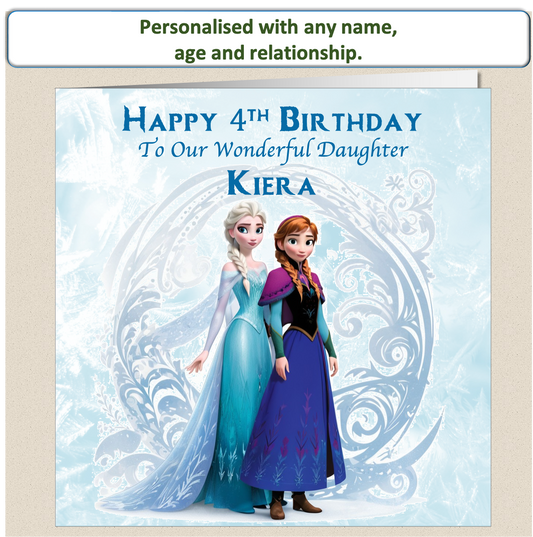 Personalised Frozen Elsa and Anna Birthday Card FRZ4