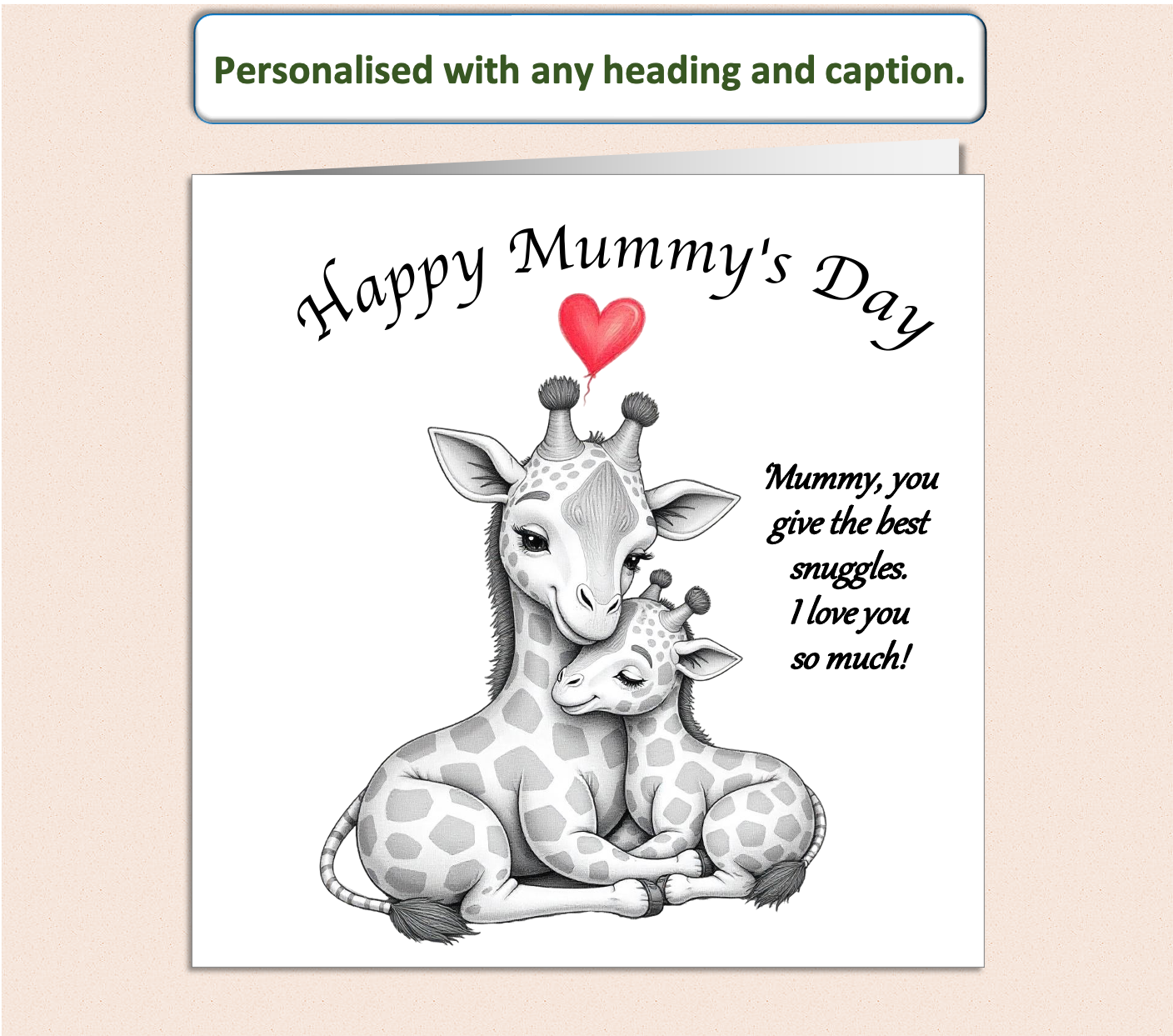 Personalised Mum and Baby Giraffe Mother's Day card