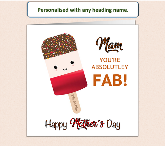 Personalised Mum You are FAB Mother's Day card