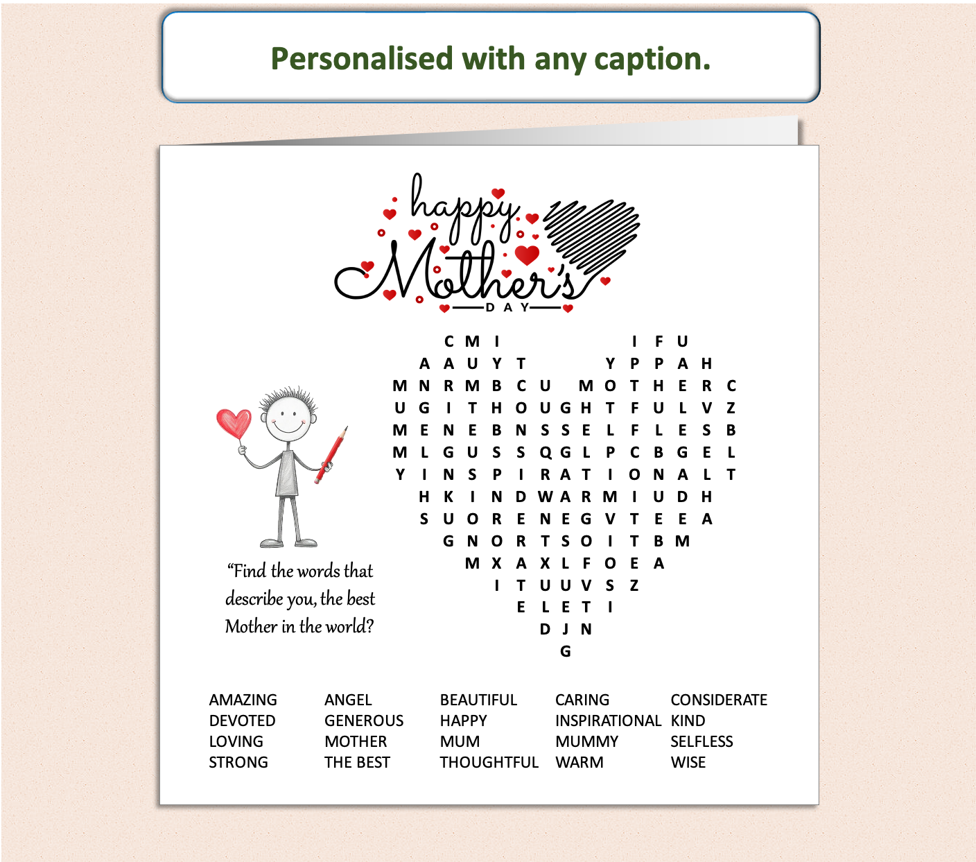 Personalised 'Mollie and Doodle' Word Search Mother's Day Card - Doodle