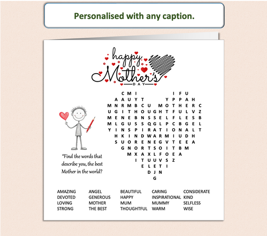 Personalised 'Mollie and Doodle' Word Search Mother's Day Card - Doodle