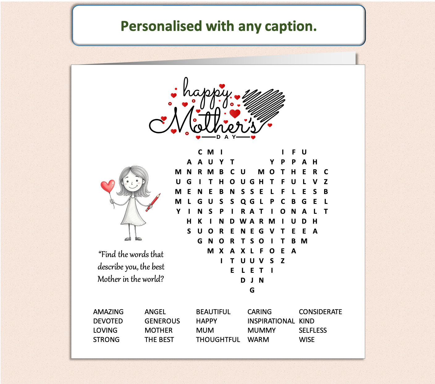 Personalised 'Mollie and Doodle' Wordsearch Mother's Day Card - Mollie