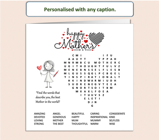 Personalised 'Mollie and Doodle' Wordsearch Mother's Day Card - Mollie