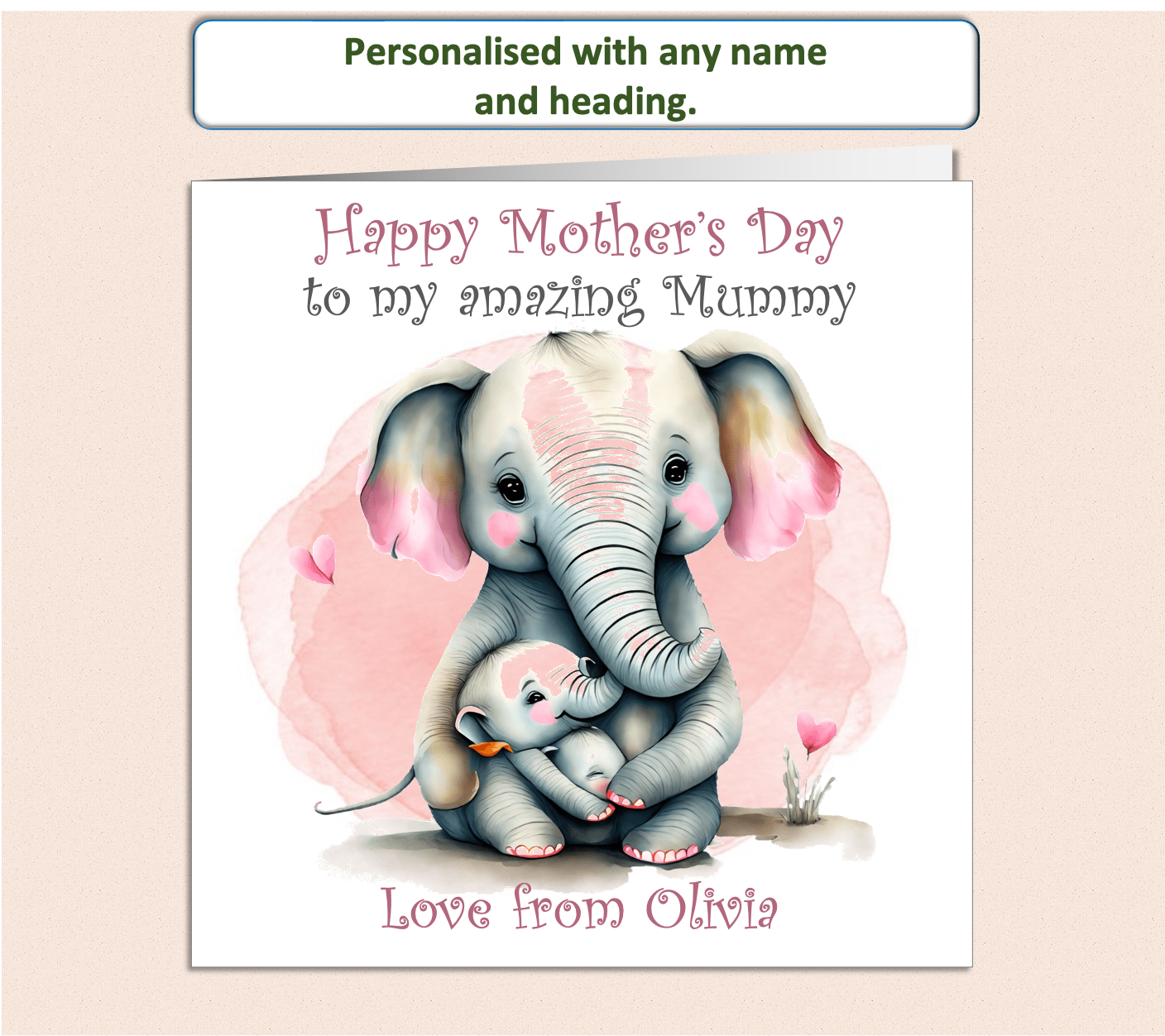 Personalised Mum and Baby Elephant Mother's Day card