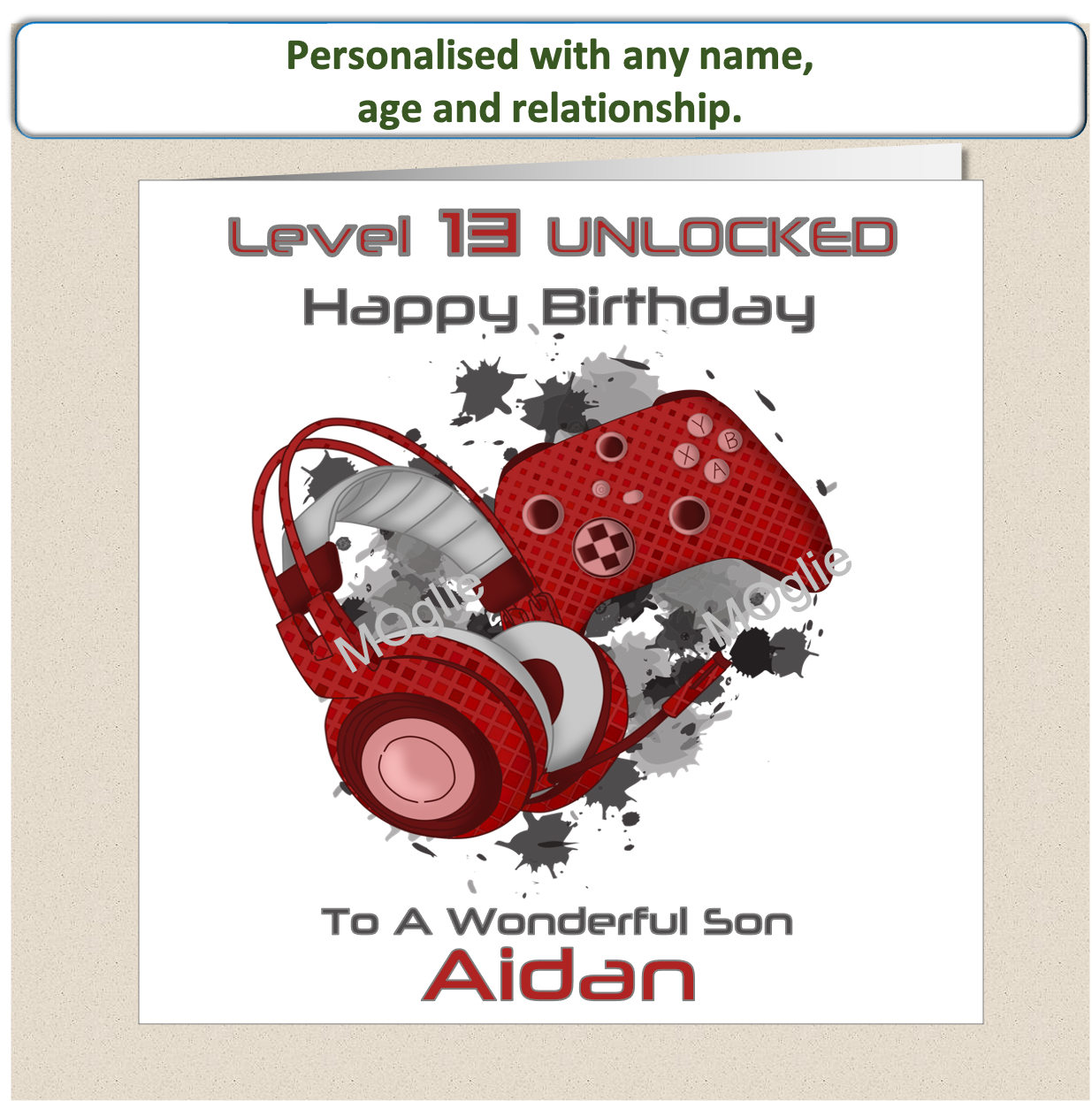 Personalised pre-teen 9 to 12 Gamer Gaming Birthday Card - Red