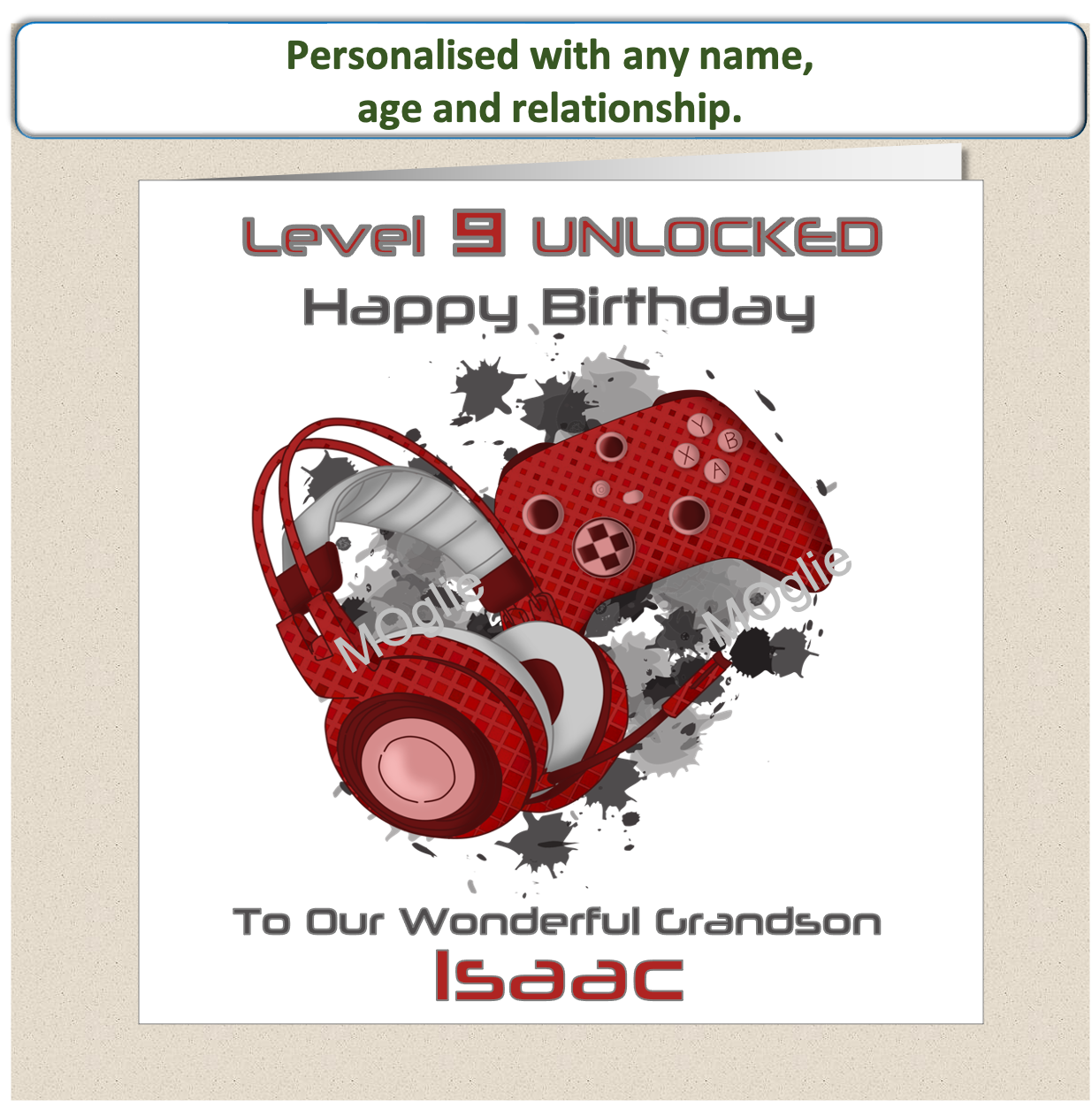 Personalised pre-teen 9 to 12 Gamer Gaming Birthday Card - Red