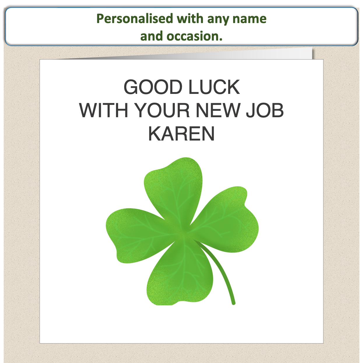 Personalised Good Luck card - four 4 leaf clover