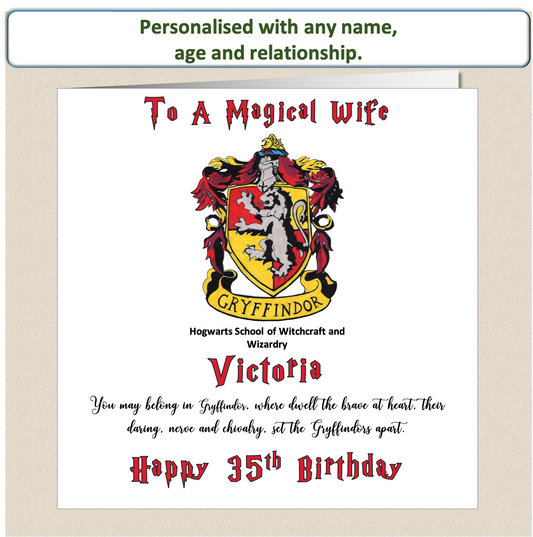 Personalised Gryffindor (Harry Potter Inspired) Birthday Card For Her