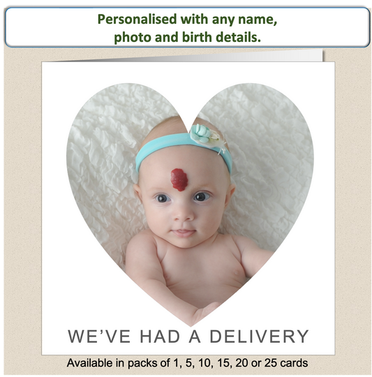 Personalised New Baby Arrival Announcement Card Heart