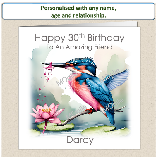 Personalised Female Birthday Card Kingfisher Daughter Friend Wife Sister