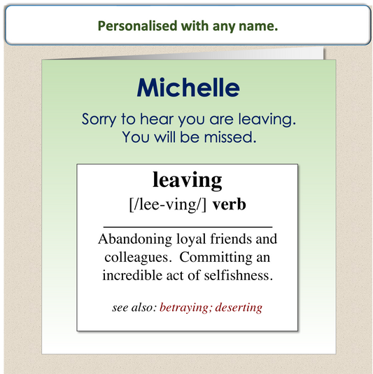 Sorry You're Leaving Card New Job Good Luck Dictionary Definition