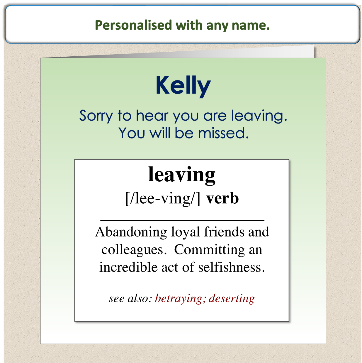 Sorry You're Leaving Card New Job Good Luck Dictionary Definition