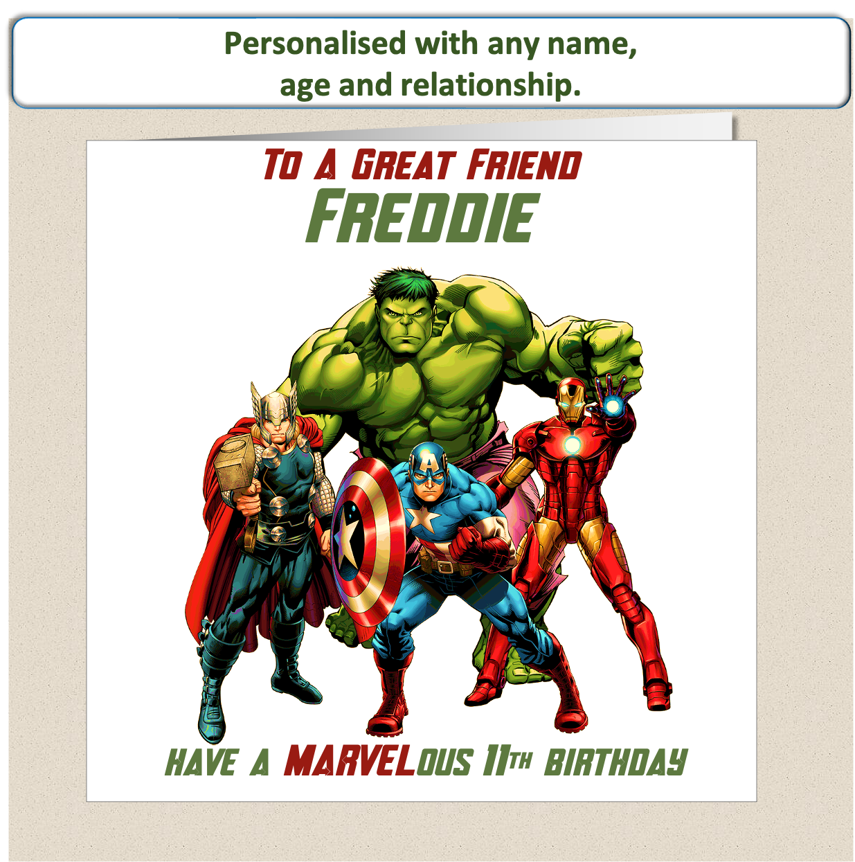Personalised Marvel Characters Birthday Card - age 9 - 12