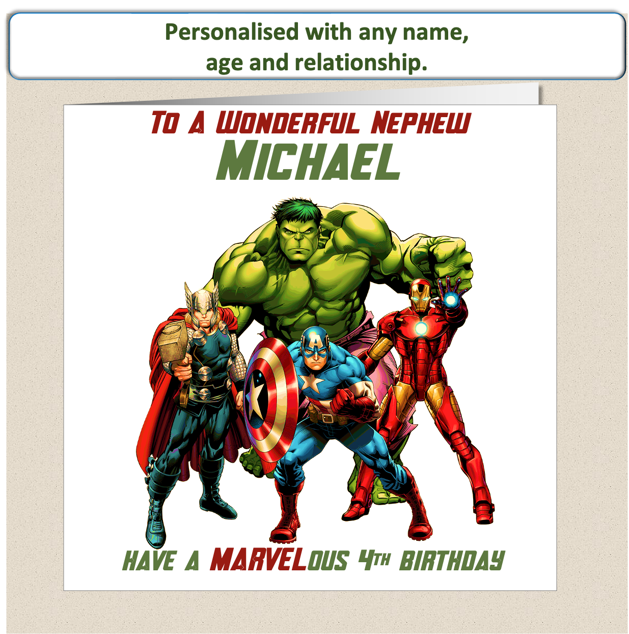 Personalised Marvel Characters Birthday Card - age 4 - 8