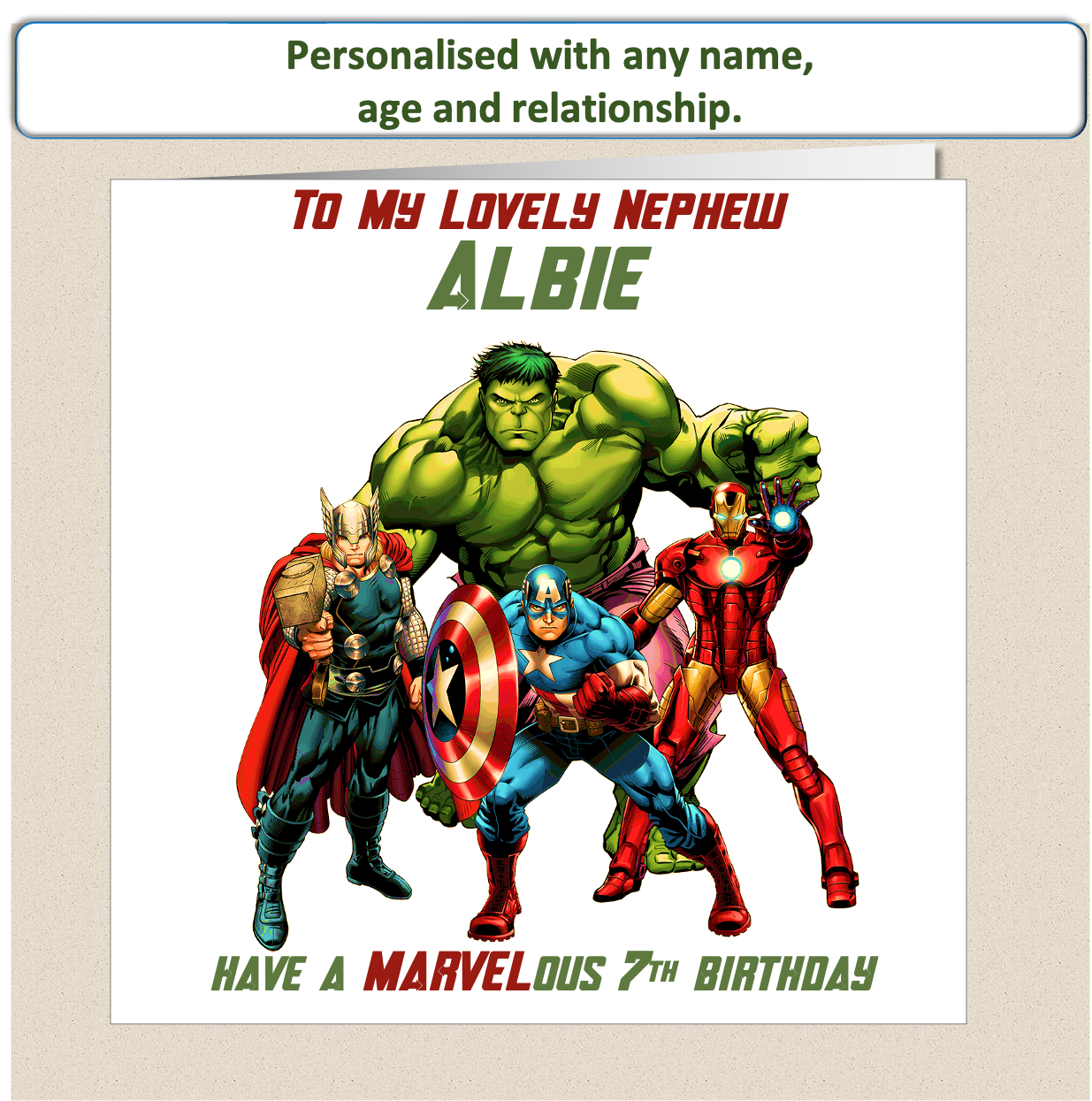 Personalised Marvel Characters Birthday Card - age 4 - 8