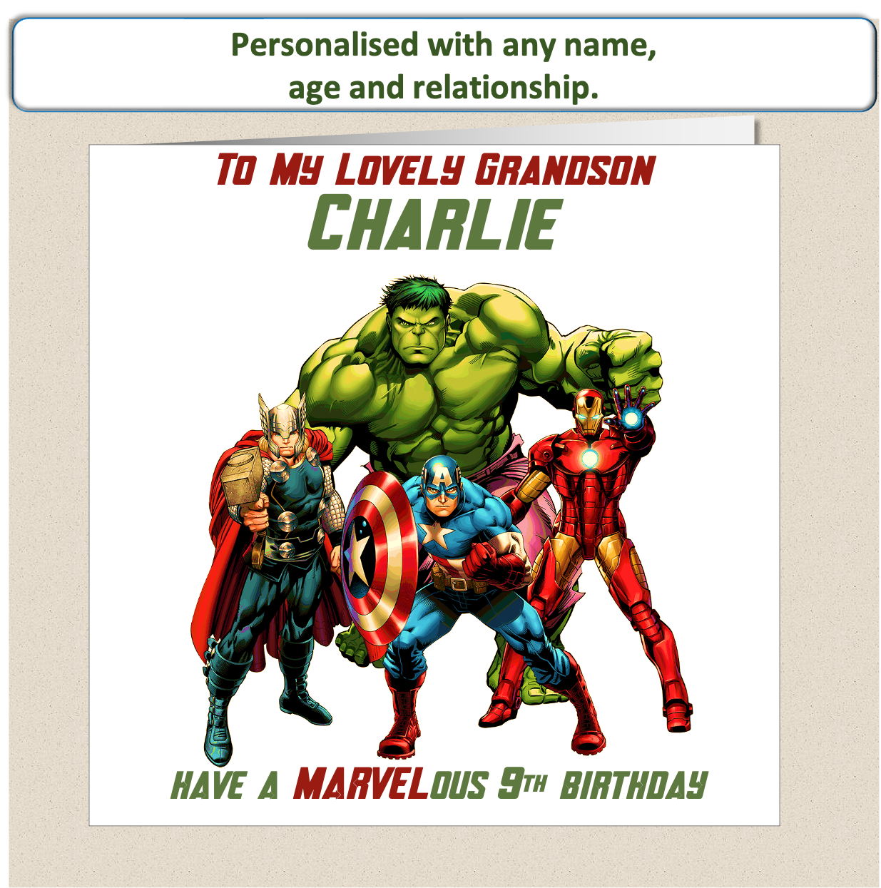 Personalised Marvel Characters Birthday Card - age 9 - 12