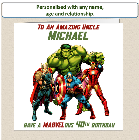 Personalised Marvel Characters Birthday Card - for him, superhero