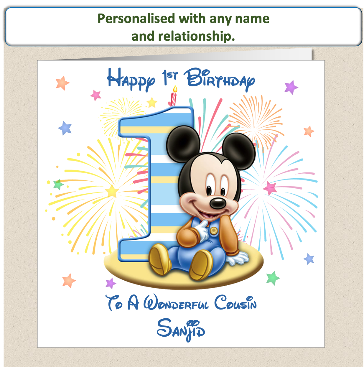 Personalised Mickey Mouse Birthday Card - 1st Birthday