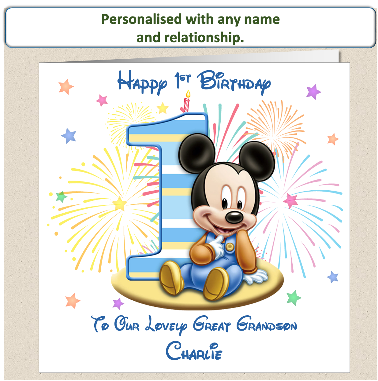 Personalised Mickey Mouse Birthday Card - 1st Birthday