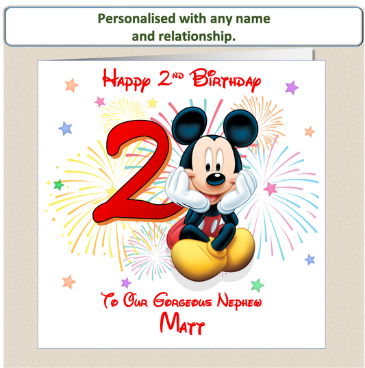 Personalised Mickey Mouse Birthday Card - 2nd Birthday
