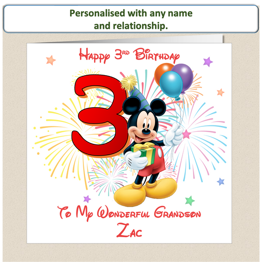 Personalised Mickey Mouse Birthday Card - 3rd Birthday