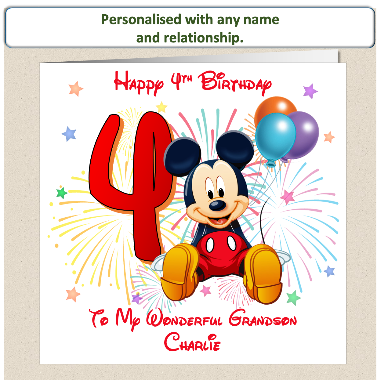 Personalised Mickey Mouse Birthday Card - 4th Birthday