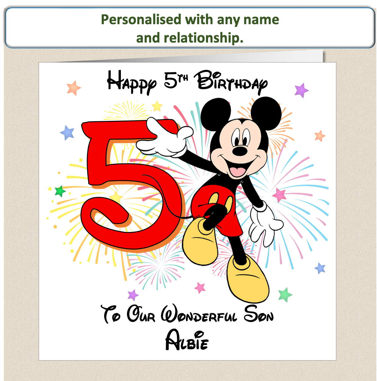 Personalised Mickey Mouse Birthday Card - 5th Birthday
