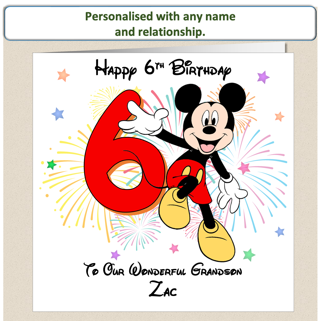 Personalised Mickey Mouse Birthday Card - 6th Birthday
