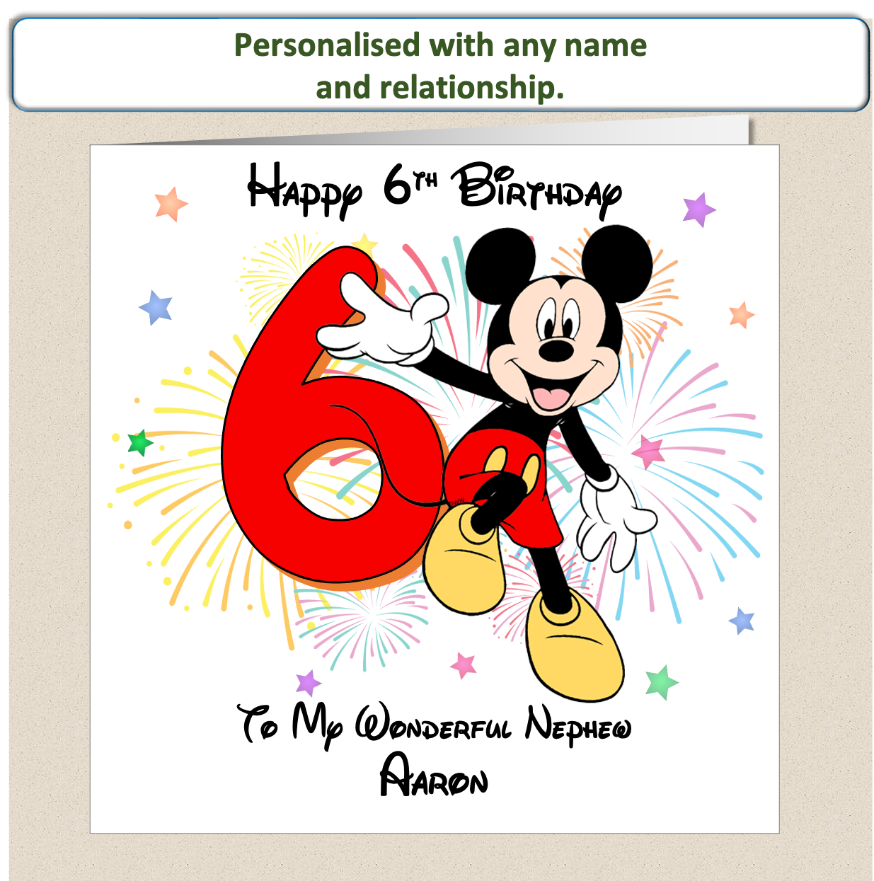 Personalised Mickey Mouse Birthday Card - 6th Birthday