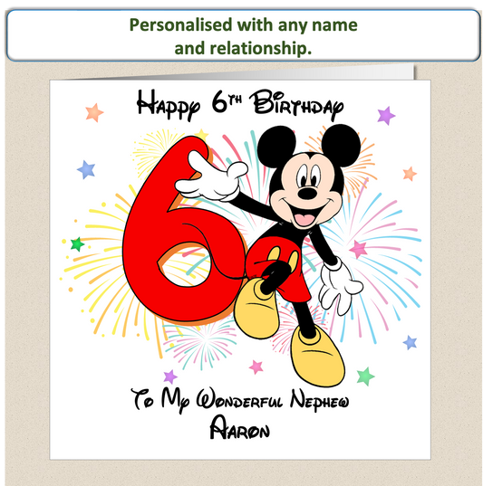 Personalised Mickey Mouse Birthday Card - 6th Birthday