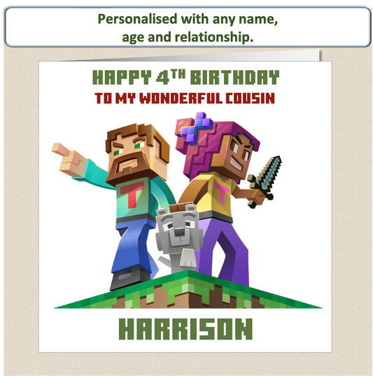 Personalised Minecraft Birthday Cards