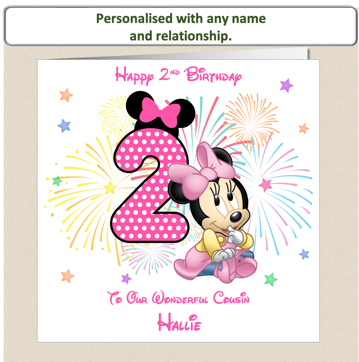 Personalised Minnie Mouse Birthday Card - 2nd Birthday