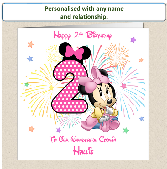 Personalised Minnie Mouse Birthday Card - 2nd Birthday