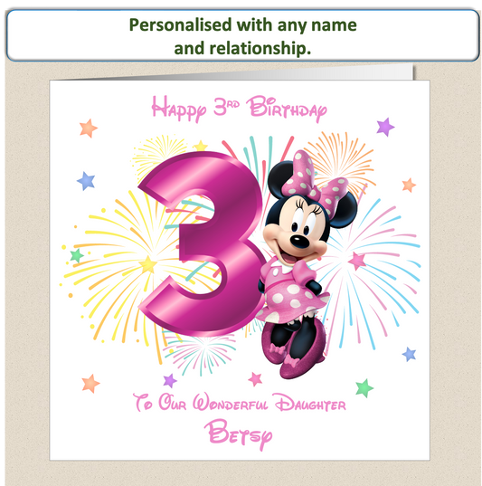 Personalised Minnie Mouse Birthday Card - 3rd Birthday