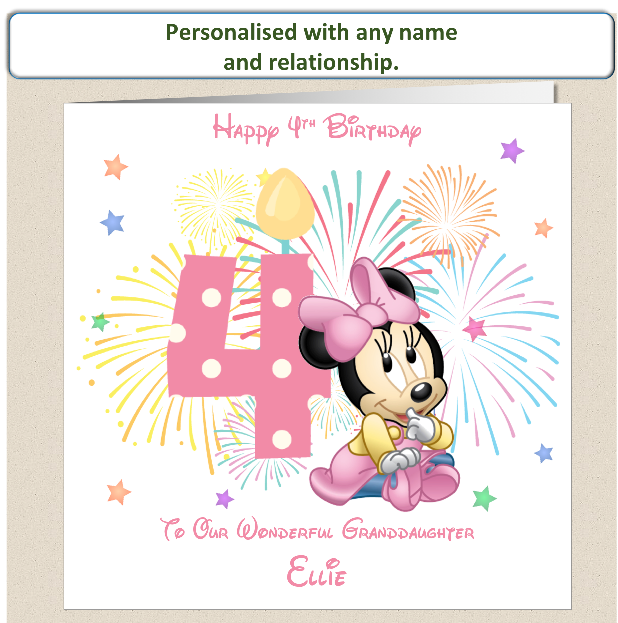 Personalised Minnie Mouse Birthday Card - 4th Birthday