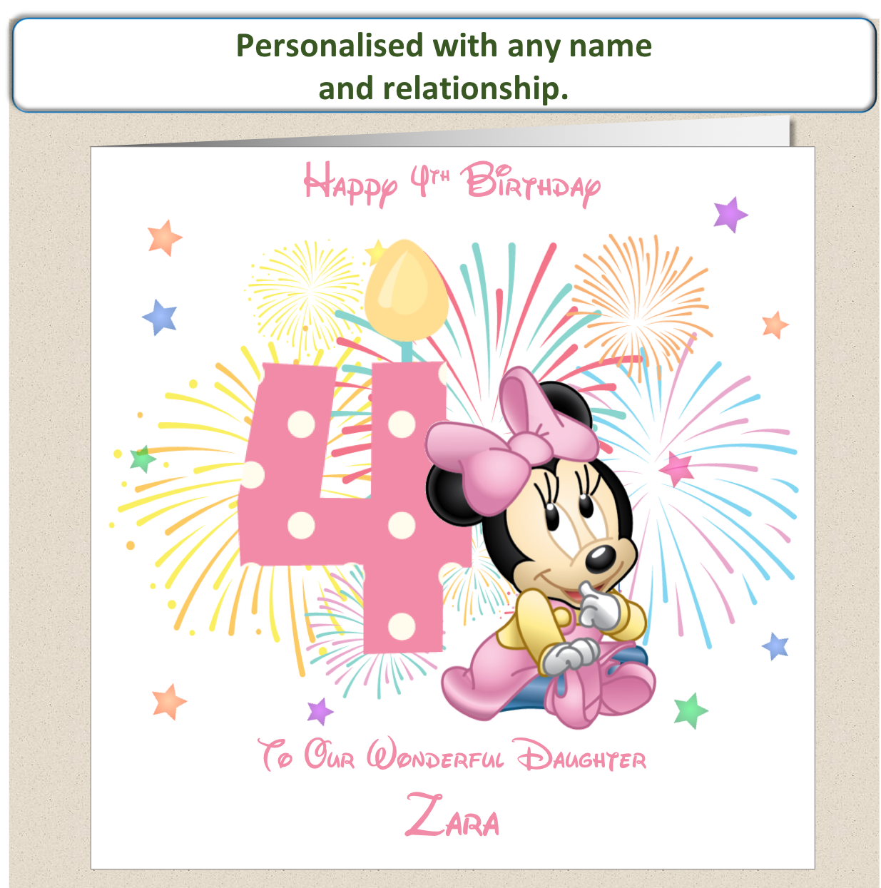 Personalised Minnie Mouse Birthday Card - 4th Birthday